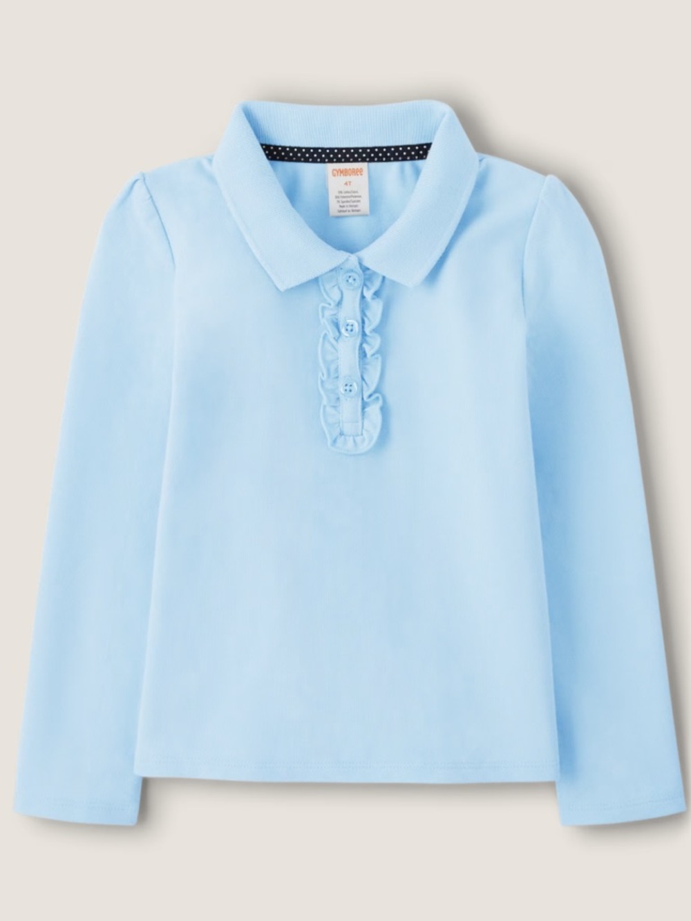Gymboree Girls Ruffle Polo Uniform Light Blue Long Sleeve Top Size 10